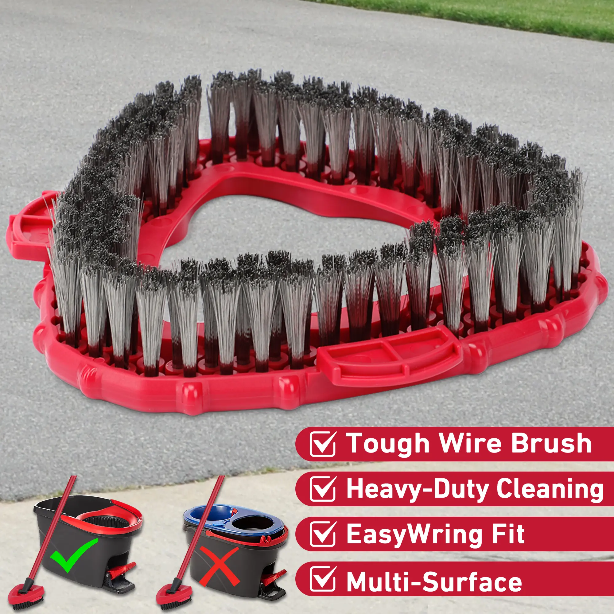 For O-Cedar EasyWring Stainless Steel Wire Scrubber Brush Head for 1-Tank System Heavy-Duty Deep Clean Tile Hardwood Floors Cleaning Scrubber Mop