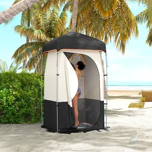 Camping Shower Tent Portable Privacy Shelter with Solar Shower Bag Removable Floor Carrying Bag Black UPF25-39 Fabric Quick-Drying Materials Easy Setup