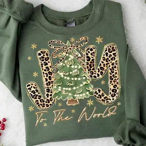 Joy To The World Sweatshirt, Leopard Christmas Tree, Preppy Christmas, Faux Glitter, Jesus Is The Reason, Christian, Holiday Shirt