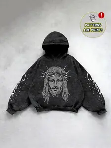 Men's Fashion Hooded Sweatshirt with Jesus Faith Print, Trendy Street Style, Comfortable Fabric, Perfect for Casual