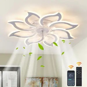35.4In White Ceiling Fan with Lights, Modern Design Remote Control 3 Color Temperatures,6 Gear wind Speed Fan Light for Living Room Decorations,Home Decor