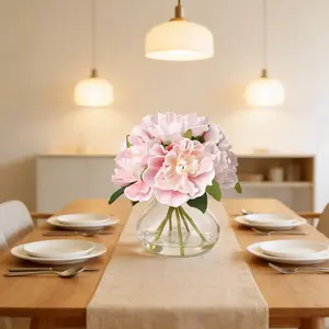 6PCS Artificial Peony Bouquet in Glass Vase | Faux Peonies Flower with Faux Water, Table Decor for Home, Dining, Wedding Centerpieces