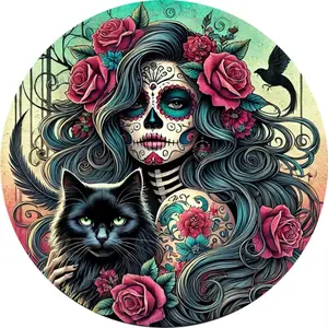 Day of the Dead Aluminum Sign, Sugar Skull Art Decor for Garage Restaurant Bar Cafe, Waterproof Home Wall Decoration, Dustproof Wall Hanging, Decorative Plaque