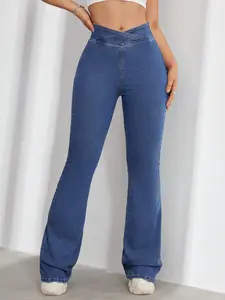 Women's Y2K Style High Waist Denim Jeans, Casual Loose-Fitting Ankle-Length Pants with Pockets, Perfect for Daily Streetwear