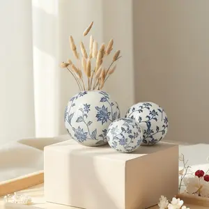 New Chinese Style and Porcelain Round Ceramic Vase, Ideal for Living Room and Entryway Decor, Perfect Flower Arrangement Display