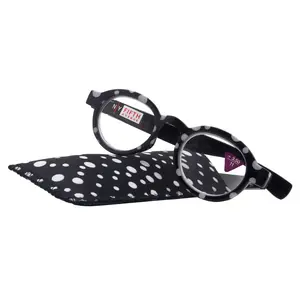 Dotty Chic, Round Reading Glasses for Women  black frames with playful polka-dot pattern: +1.25 +3  NY Fifth Avenue