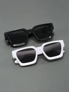 Men's Retro Style Rectangular Full Frame Glasses, Fashion Eyewear for Outdoor Activities & Casual Wear, Pack of 2, Trendy Shades