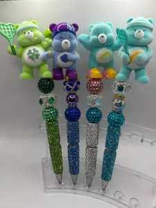 Care Bear Inspired Beaded Pen | Rhinestone Sparkle Plush Topper | Handmade Kawaii Gift Pen