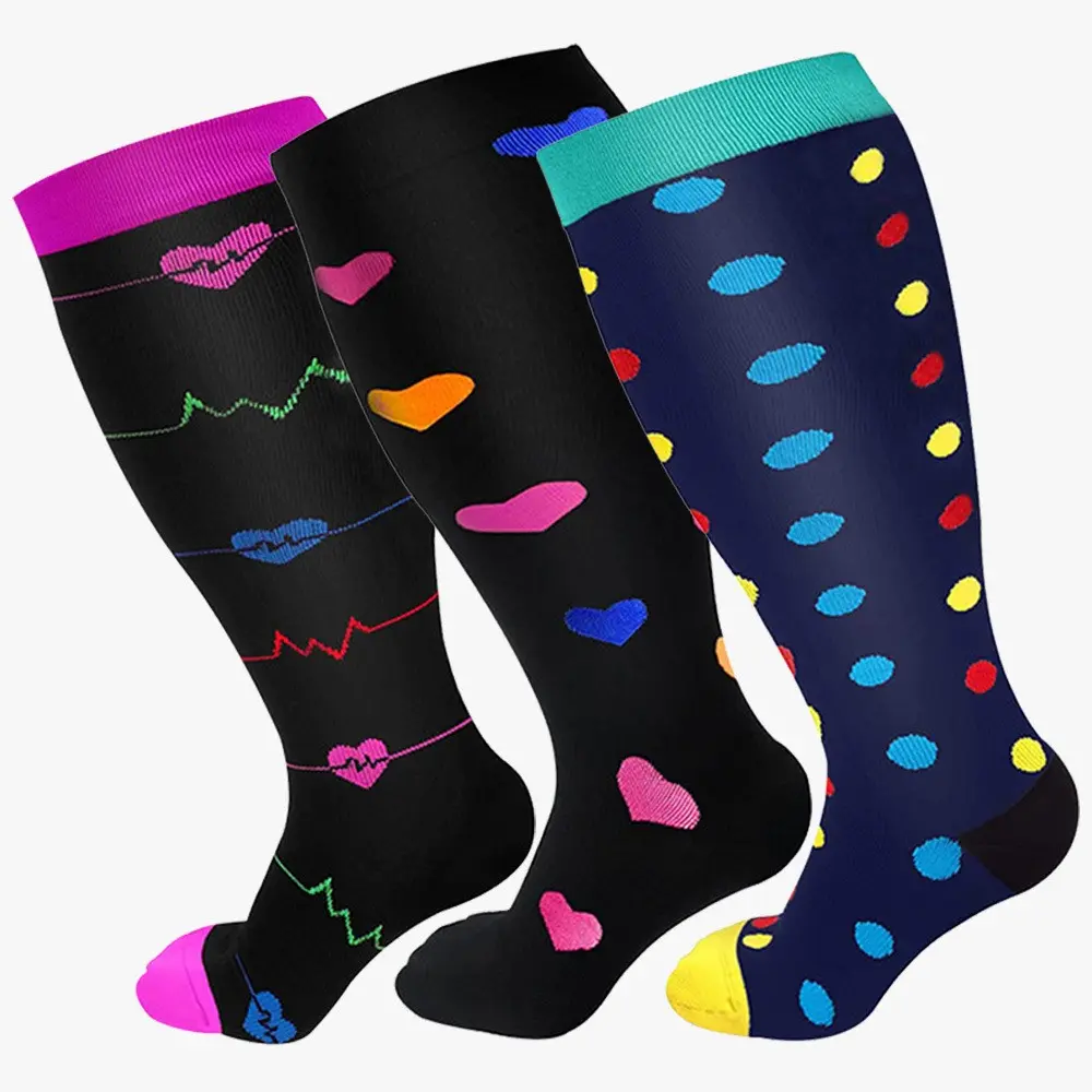 3 Pairs Plus Size Compression Socks, Compression Athletic Socks, Ultra Wide Calf Compression Stockings, Knee High, Closed Toe, Circulatory Support, Unisex Design, Sports Socks, Workout Socks, Gym Socks, Active Socks