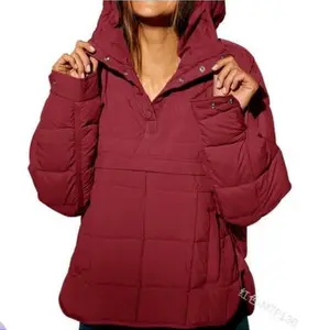 2025OversizedHoodedPufferJacketQuiltedLightweightWinterWarmPulloverPaddedHoodiesCoatPocketWomenswear Tops Basic