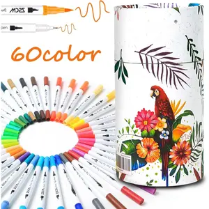 Duo Tip Brush Markers, 60 Colors Adult Coloring Books Drawing Colored Pens Fine Point Water Based Markers, for School Supplies Note Taking Journal Sketching