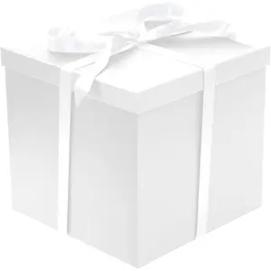 Large  Box with Lid for Present Collapsible  Box with Filler Paper for Birthday Anniversary Valentine 12x12x10 - White