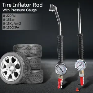Tire Inflator Rod Tire Repair Tools With Tire Pressure Gauge Car Tire Manometro 0-15Bar/220Psi Universal For Car Truck Vehicles Automotive Vehicle Tool