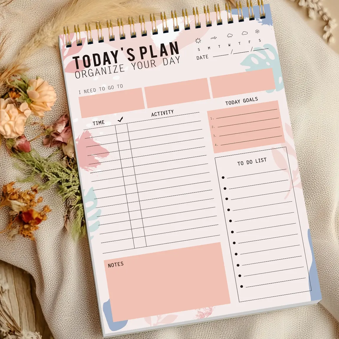 1pc Daily Planner Notepad, Undated Spiral Organizer for Time Management, Task Tracking, Productivity, and Daily Routines, Spiral bound planner, Planner Notebook, Perfect for Students, Office, Home, Desk Organizer Pad for Women, Teens, Portable Daily Guide
