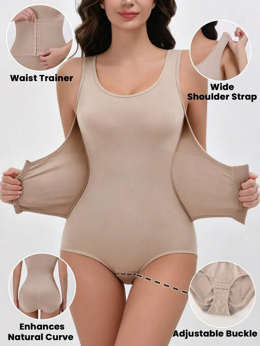 Women's Shapewear Bodysuit - Tummy Control, Waist Tightening And Hip Lifting, Wide Shoulder Bodysuit, With Adjustable Three-Row Buckle