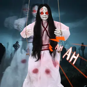 Hanging Halloween Decoration – Creepy Swinging Doll with Light-Up Eyes, Scary Ghost Girl Prop for Haunted House, Outdoor Yard, Porch, Halloween Party Decor