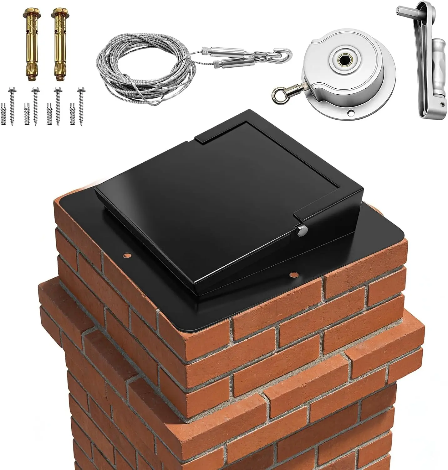 13"x13" Top Mount Chimney Damper with Hand Crank Controller | Thickened Chimney Caps/ Fireplace Damper for Wood Burning Masonry Fireplaces, Energy Efficient & Weatherproof