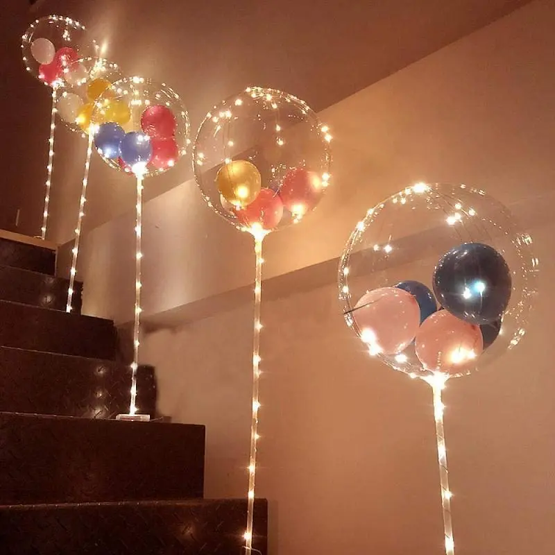 75cm Column Stand LED Bobo Balloon Kit - 1 Set Knot-Secured Smooth Balloons, LED String Lights, Luminescent Transparent Decor with Light for Adult Wedding, Birthday Parties