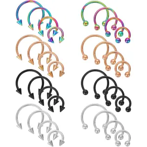 32 count 16G Variety of Sizes Horseshoe Rings Surgical Steel Nose Septum Horseshoe Hoop Earring Eyebrow Earring Hoop Lip Horseshoe  for Women Men