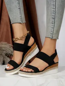 Women's Fashionable Boho Style Wedge Sandals, 1 Pair Casual Trendy Slip on Slingback Sandals, Trendy Hemp Rope Shoes for Summer
