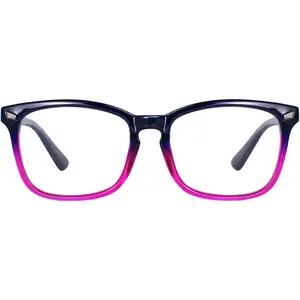 Fake Glasses with Cute Nerd Frame Reading/Gaming/TV/Phones Glasses for Women Men (Purple Gradient Pink)