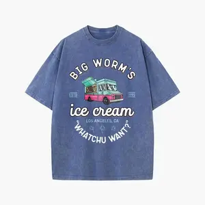 Big Worm Ice Cream Truck Vintage Washed Unisex Short Sleeve T Shirt Retro Friday Movie 90s Hip Hop Style Oversized Pure Cotton Crew Neck Top Daily Casual Streetwear Funny Classic Film Fan Trendy Comfortable Daily Outfit Multi Color Washed Tee Apparel L6N