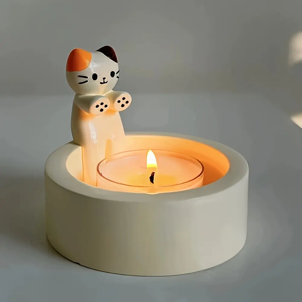 Whimsycat Ceramic Cat Tea Light Candles Holder, Gilded Finish Desktop Animal Decor, Candle Holders For Table Centerpiece, Perfect for Christmas, Halloween, Easter, Thanksgiving, Valentine's Day