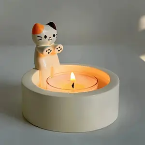 Whimsycat Ceramic Cat Candle Holder, Gilded Finish Desktop Animal Decor, Perfect for Christmas, Halloween, Easter, Thanksgiving, Valentine's Day