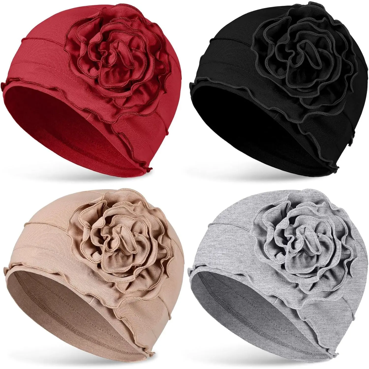 4 count Cotton Chemo Turban Headwear for Women Soft Cancer  Scarf Hats Elastic Covers Wraps for Women's Hair