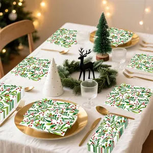 LaVenty Christmas Party Supplies 40 PCS Disposable Paper Napkins with Festive Holly Design for Holiday Decorations Green Red Berries
