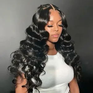 Mamushow 7x6 Glueless Loose Body Wigs Human Hair Pre Plucked Pre Cut Lace Front Wigs Human Hair for Women 7x6 HD Lace Closure Wigs with Elastic Drawstring 250% Density Natural Color