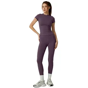 Women's 2 Piece  Outfit, Long Sleeve Slim Fit Workout Top + High Waist Butt Lifting Leggings Set