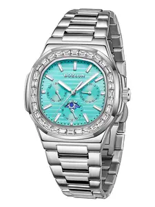 Bozlun Luxury Men's Watch, Calendar/weekday/luminous/moon Phase Display, Diamond Embellished, Elegant Square Dial, 3atm Water Resistant, Geometric Texture Dial