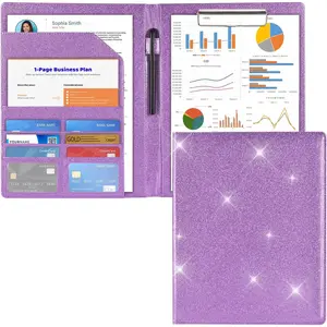 Padfolio Portfolio Folder, Foldable Letter Size Clipboard Legal Pad, Bling PU Leather Professional Folio Organizer for Women - Resume Business Document Holder for Job Work Office,