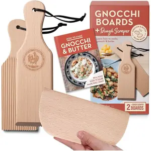 Gnocchi Board and Butter Paddles Kit with Recipe Book Pasta Maker Gift for Cooks Wooden Pasta Tools Set for Gnocchi Maker and Butter Churner
