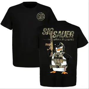 Tactical Penguin Graphic T-Shirt Funny Armed Bird Tee Military Style Humor Shirt Streetwear Gift For Gun Lovers Range Outfit