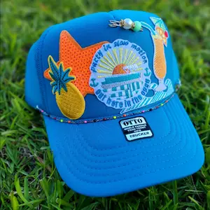 Party in Slow Motion Out Here in the Open Pontoon Otto trucker hat with blue and orange accents.