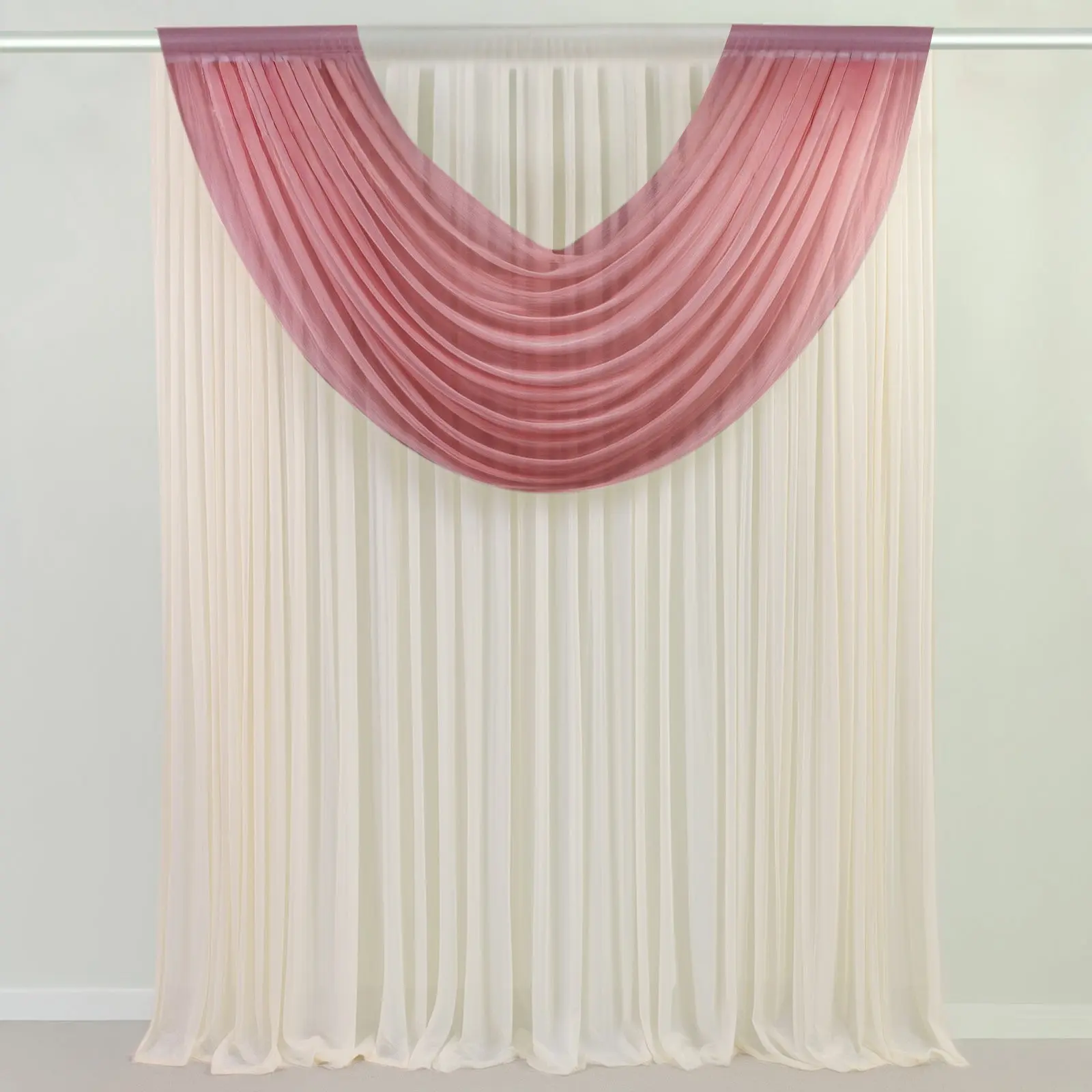 Sheer Chiffon Valance Curtain 4ft x 5ft – Mauve Cinnamon Rose Wedding Arch Voile Drape with Rod Pocket, Backdrop Panel