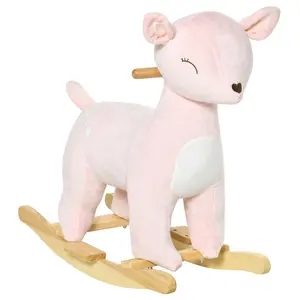 Qaba Kids Plush Ride-On Rocking Horse Gift for Christmas Day Birthday Deer-shaped Plush Toy Rocker with Realistic Sounds for Child 36-72 Months Pink