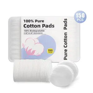 150 Pieces Pure Cotton Round Makeup Wipes, Biodegradable No Shedding Cleansing Pads, Suitable for Skincare and Nail Polish Removal, 6cm X 6cm