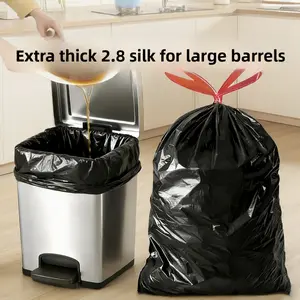 XXL Extra Large Garbage Bags, 100 pieces large drawstring breakable garbage bag with thick, durable, leak-proof, portable household kitchen leftovers plastic bag, Drawstring Trash Bags, Drawstring Bin Bags, Heavy Duty Garbage Bags