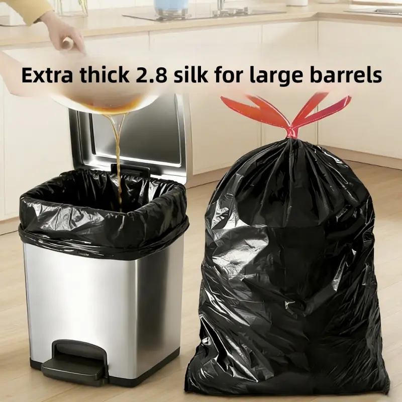 XXL Extra Large Garbage Bags, 100 pieces large drawstring breakable garbage bag with thick, durable, leak-proof, portable household kitchen leftovers plastic bag, Drawstring Trash Bags, Drawstring Bin Bags, Heavy Duty Garbage Bags