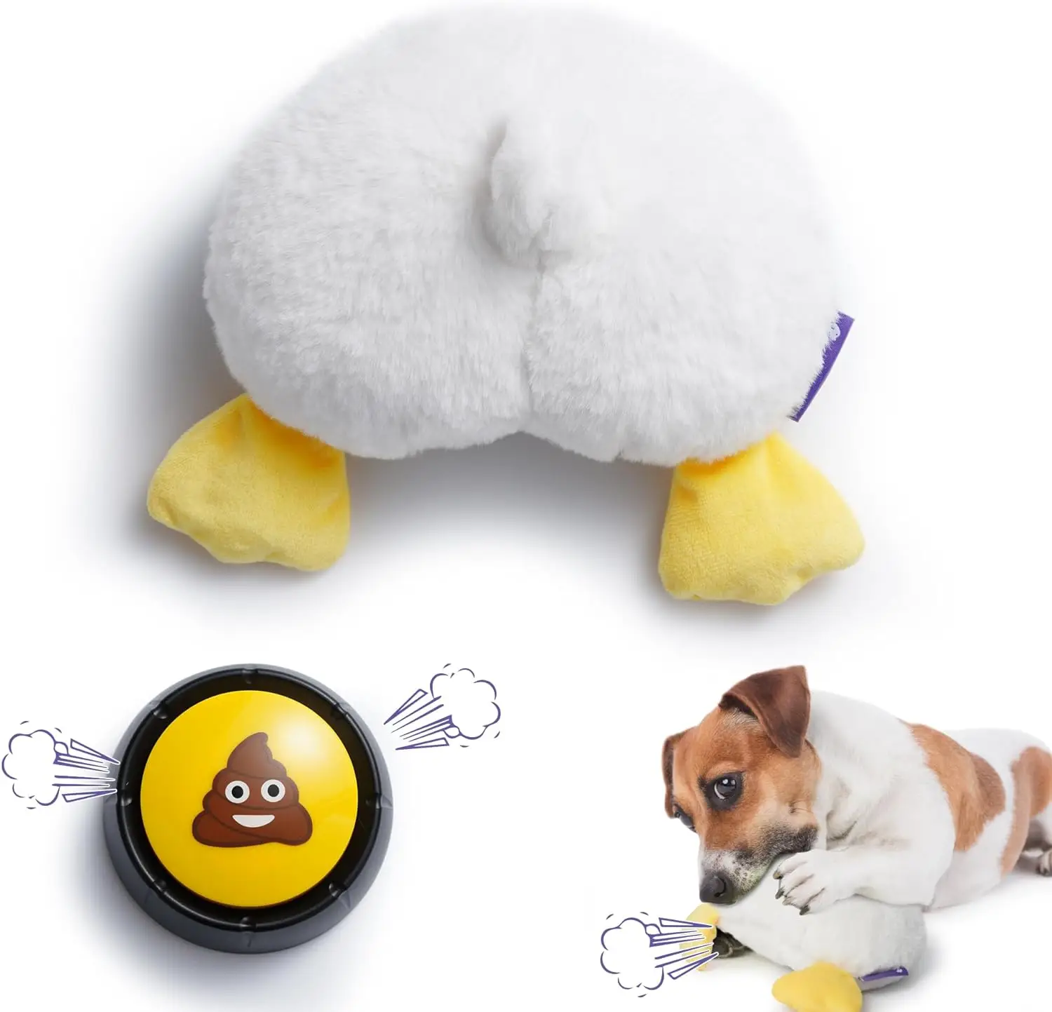 Fuzzwoof Hilarious Farting Fluffy Duck Butt Dog Toy, Emit Funny Farting Sounds When Press, Battery-Powered, Cute Plush Stuffed Dog Toy for All Breeds