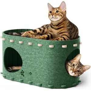 House for Indoor Cats,  Bed Cave for Multiple & Large Cats Up to 22 Lbs, Scratch Resistant Peekaboo  Caves, Foldable Tunnel Enclosed Bed, PeekaPurr, Forest