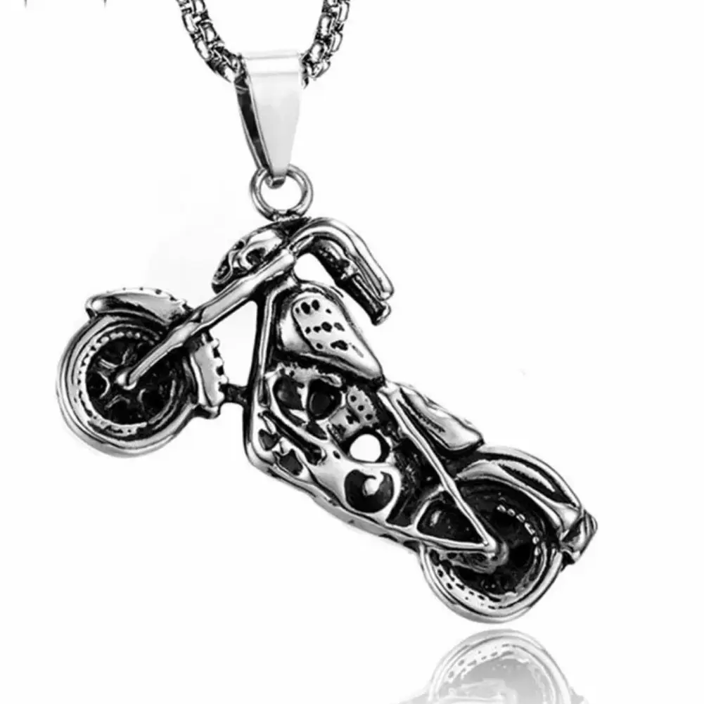Mens Stainless Steel Motorcycle Biker Skull Pendant Necklace Chain Boys
