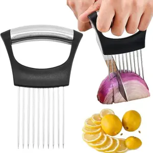 Onion Holder for Slicing, 2025 Upgraded Stainless Steel Lemon Slicer Onion Cutter, Vegetable Cutter Kitchen Chopper Slicing Assistant Tool for Potato and Tomato Avocados Eggs Meat (1) Kitchenware , KitchenLife , HomeandKitchen, CookingTips , Gadgets