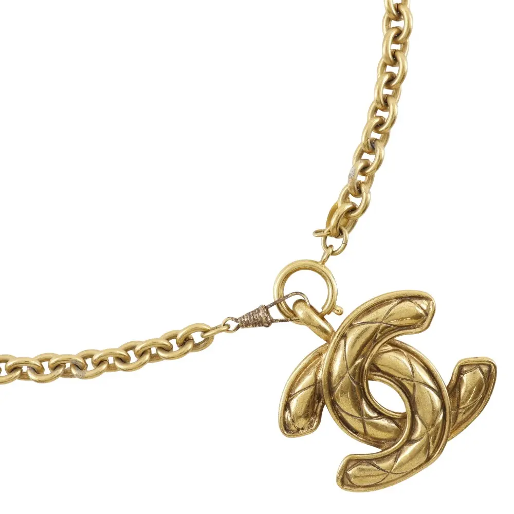 Pre-owned CHANEL Stainless Small Leather Goods Coco Mark Matelassé Necklace