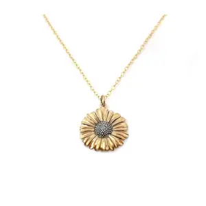 Sunflower Flower Charm Necklace - 14k Gold Filled Necklace - Handmade Jewelry