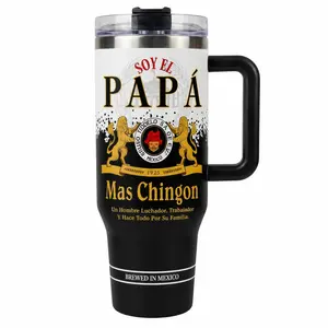 40oz El Papa Mas Chingon Tumbler with Handle and Lid, Stainless Steel Insulated Travel Mug, Spanish Dad Gift for Father’s Day