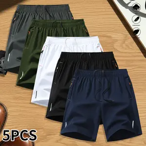 Pack of 5 men’s casual athletic shorts, solid color, lightweight and breathable, suitable for outdoor sports, fitness, running, and casual wear; men’s shorts